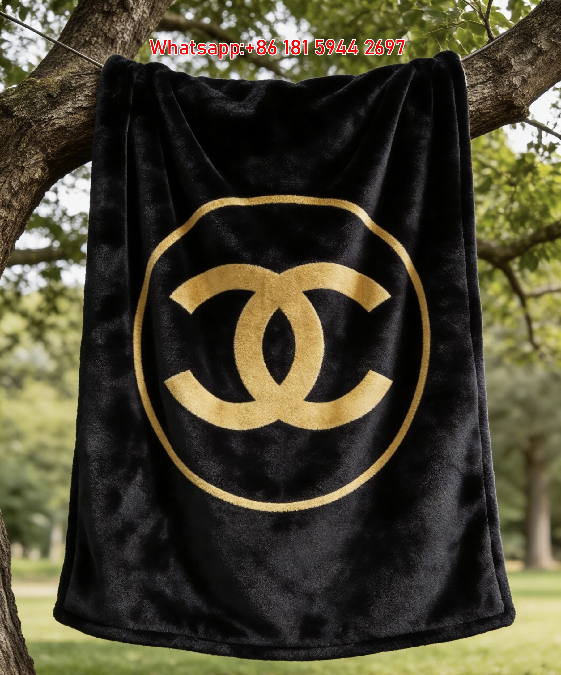 Chanel Gold CC Logo Flannel Throw Blanket IMG_6686